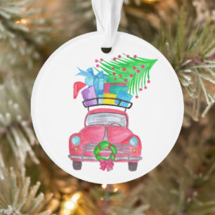 Ornamento Carro Vermelho com Dobras de Natal Aquarela