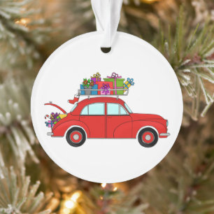 Ornamento Carro Vermelho com presentes de Natal