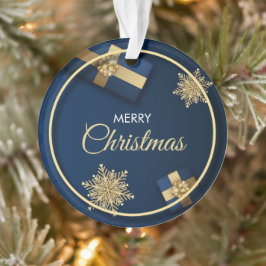 Ornamento Cartão de Natal Flocos de Neve Dourados, Feliz Nat