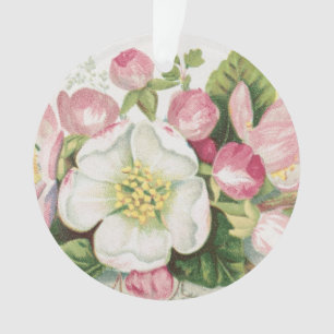 Ornamento Cartão de Natal Vintage Retro, Flores de Maçã