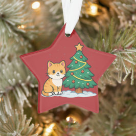 Ornamento Cartoon Gato ao lado da Árvore de Natal Nevada Ade