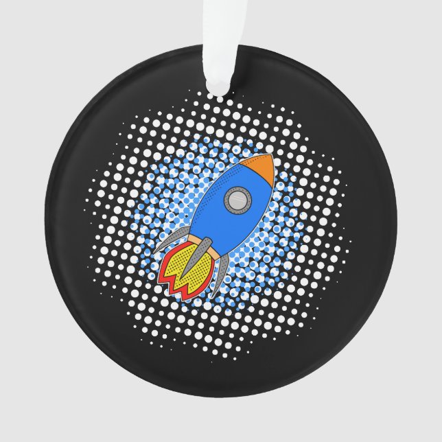 Ornamento Cartoon Rocket com metade da galáxia (Frente)