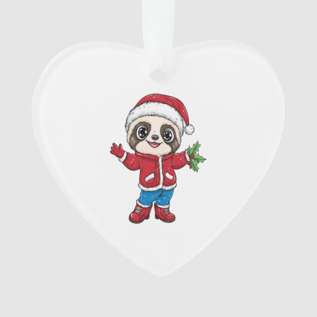 Ornamento Cartoon Sloth Vestindo Natal (Frente)