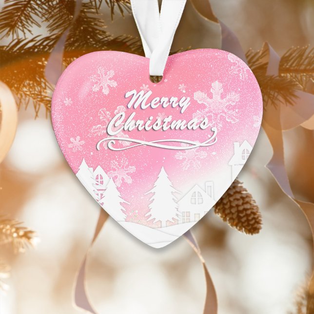 Ornamento Casa Branca de Neve Rosa Natal Ano Novo (Criador carregado)