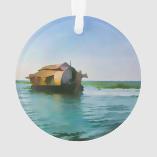 Ornamento Casa flutuante em Kerala na lagoa da água salgada