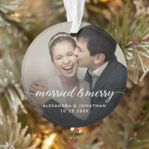 Ornamento Casados e Felizes Foto Personalizada de Noivos Cas