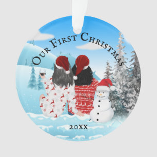 Ornamento Casal de lésbica caucasiana Snowman - Foto DIY Or