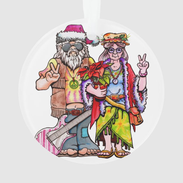 Ornamento Casal de Papais noeis Hippie (Verso)