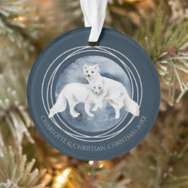 Ornamento Casal de Raposa Árctica no inverno Personalizado
