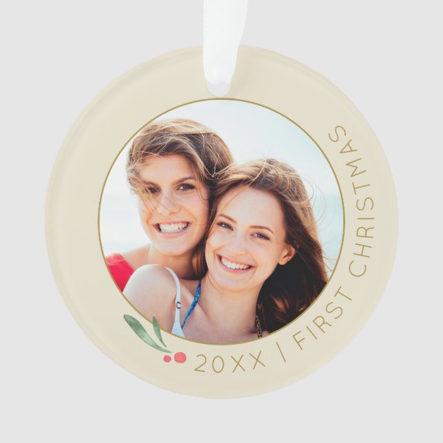 Ornamento Casal Nosso Monograma Dourado de Natal de 1rua (Frente)