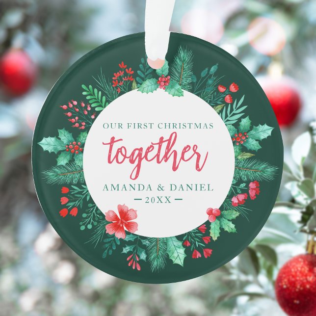 Ornamento Casal Nosso Primeiro Natal Juntos (Our First Christmas Together Wreath Ornament)