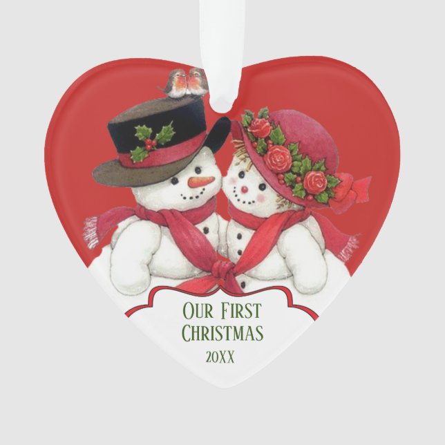 Ornamento Casal Snowman, Primeiro Natal (Frente)