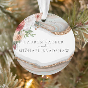 Ornamento Casamento de Luxo Marble Floral de Brilho