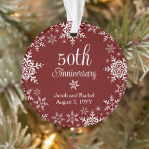 Ornamento Casamento Personalizado Vermelho Snowflakes, 50 an