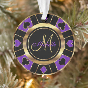 Ornamento Casino Poker Monograma Chip - Roxo