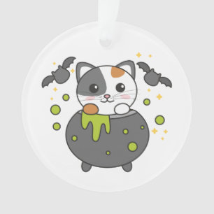 Ornamento Cat Happy Halloween Cauldron Bat
