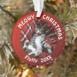 Ornamento Cat MEOWY CHRISTMAS 2 Nome da Foto Ano Vermelho