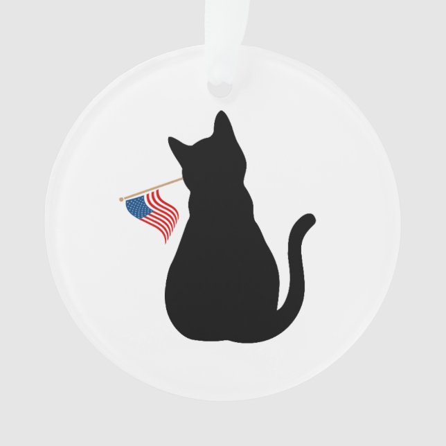 Ornamento Cat Silhouette American Flag Patriotic Pet Name (Frente)