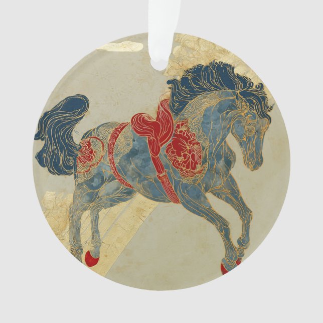 Ornamento Cavalo Azul Real Ornamentado (Frente)