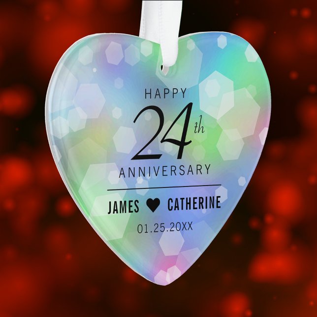 Ornamento Celebração do Aniversário de Casamento Opal 24 (Elegant 24th Opal Wedding Anniversary Acrylic Ornament Cover Photo.)