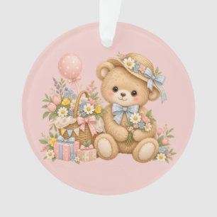Ornamento Celebração do Urso de Pelúcia Vintage com Flores S