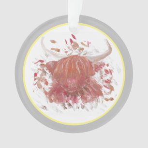 Ornamento Celebração Highland Cow Happy Scottish Cinza Ornam