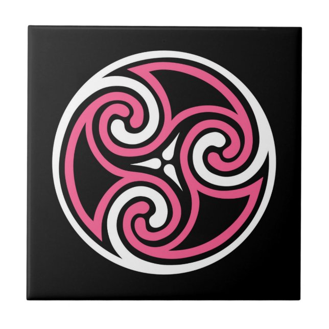 Ornamento Celtic Triskele, Fuchsia, Preto e Branco (Frente)