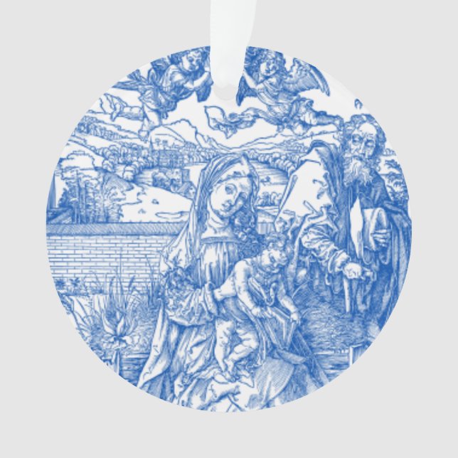 Ornamento Cena da Natividade do Toile Azul Francês (Frente)