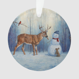 Ornamento Cena de Férias de Inverno Deer e Happy Snowman