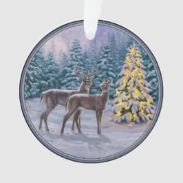 Ornamento Cena de inverno de cervo e árvore de Natal