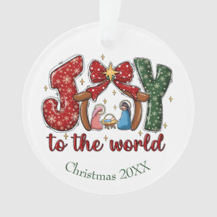 Ornamento Cena do Presépio de Natal Cristão Alegria ao Mundo
