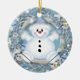 Ornamento cerâmico Blue Snowman