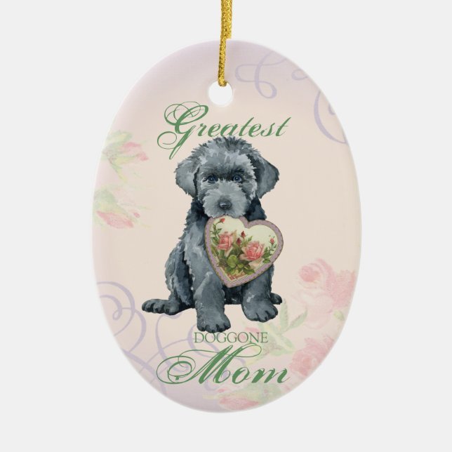 Ornamento Cerâmico Bouvier des Flandres Heart Mãe (Frente)