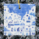 Ornamento cerâmico da Grécia Santorini<br><div class="desc">Uma pintura paisagística em Watercolor da bela ilha grega de Santorini. Arte original de Nic Squirrell.</div>