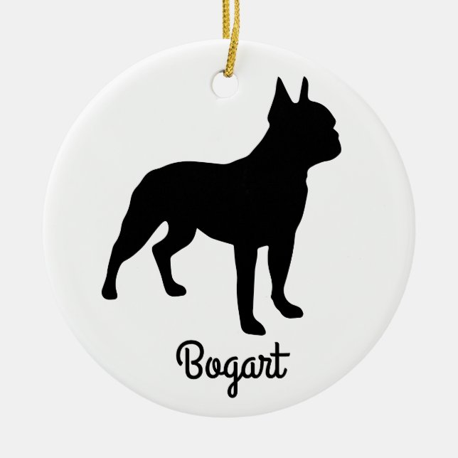 Ornamento Cerâmico de Boston Terrier Silhouette (Frente)
