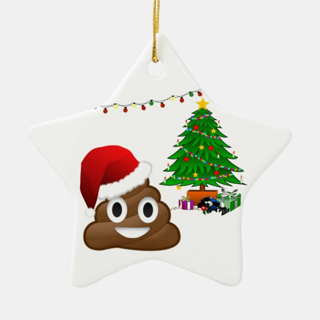 ornamento cerâmico de christmas poo emoji (Frente)