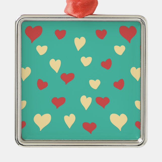 Ornamento cerâmico de corações brancos e vermelhos (Frente)