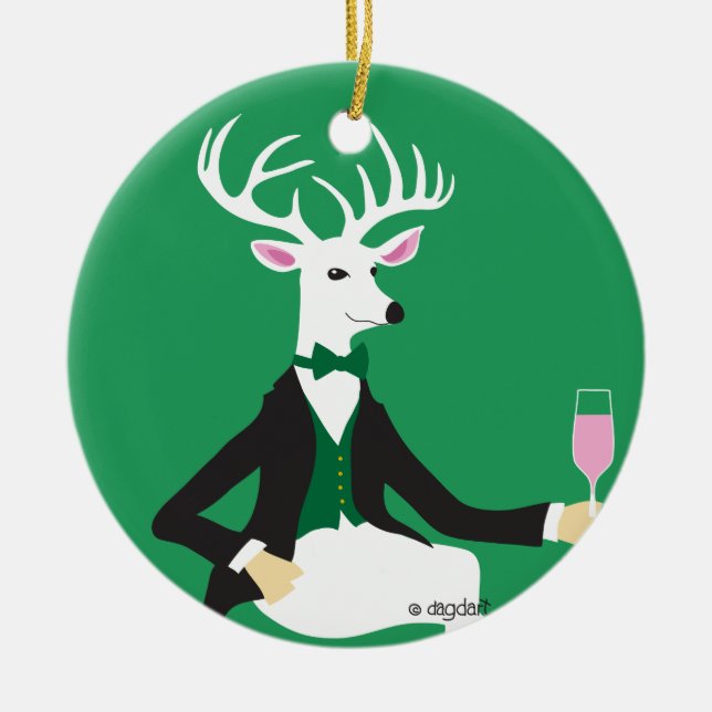 Ornamento cerâmico de Deer Cheer (Frente)