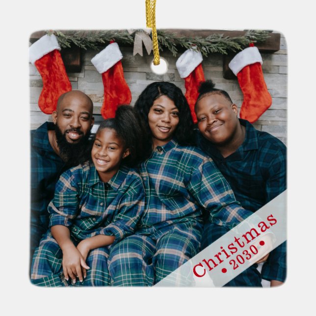 Ornamento Cerâmico de Feriado de Fotos da Família  (Frente)