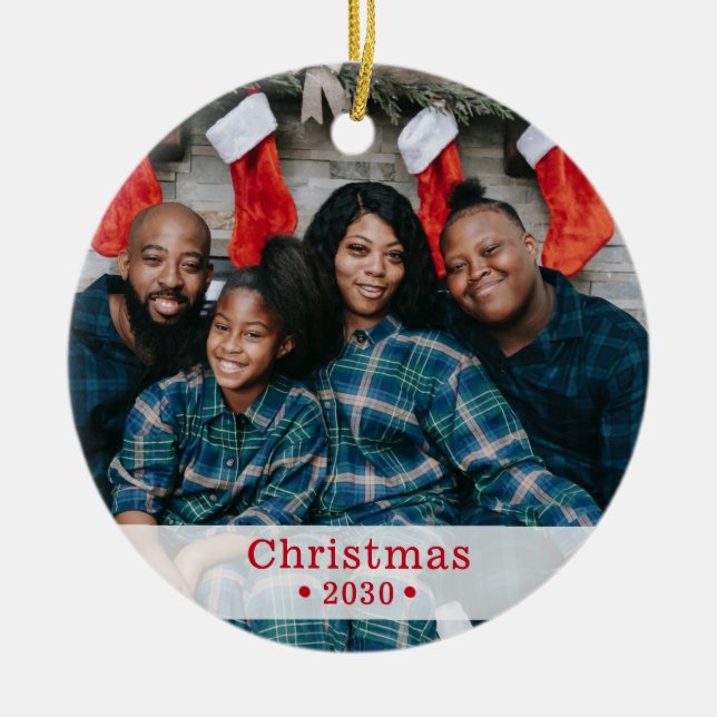 Ornamento Cerâmico de Feriado de Fotos da Família  (Frente)