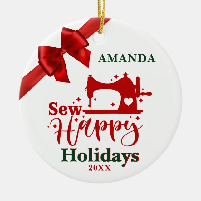 Ornamento cerâmico de festas felizes para entusias (Frente)