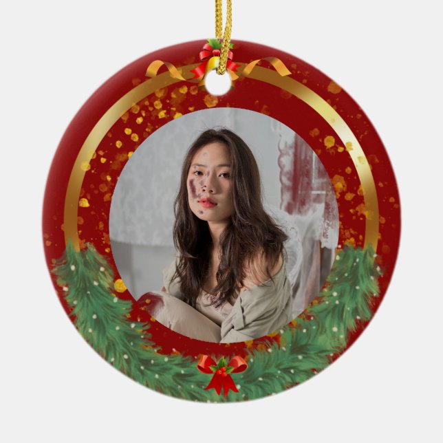 Ornamento Cerâmico de Foto de Natal Personalizado (Frente)