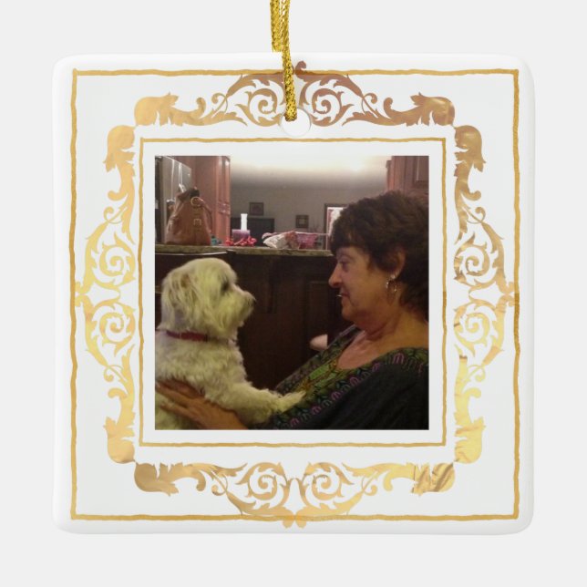 Ornamento Cerâmico de Fotos Pet Dourada do Ornamen (Frente)