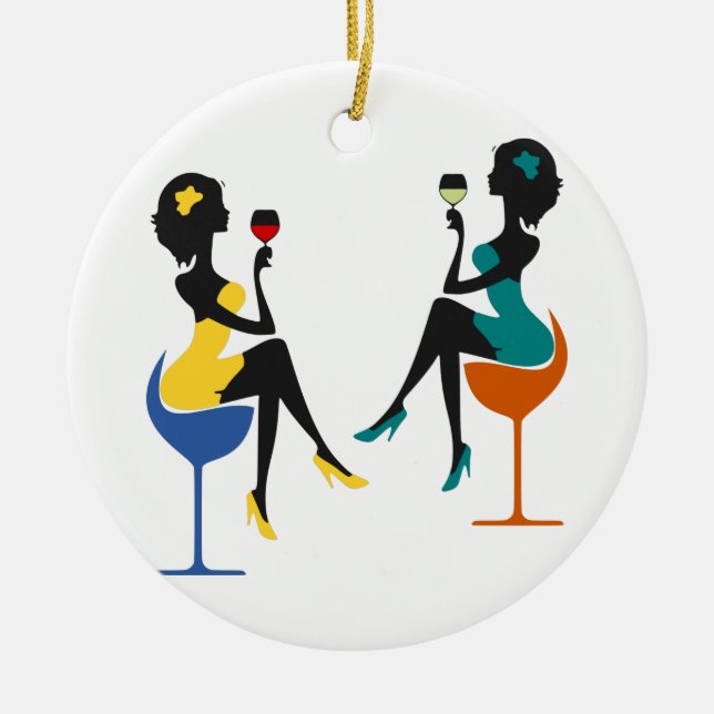Ornamento cerâmico de "Girls Night Out" (Frente)