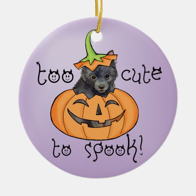 Ornamento Cerâmico de Halloween Schipperke (Frente)