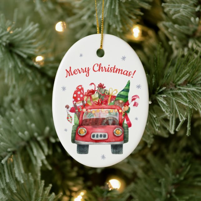 ornamento cerâmico de Natal com carro vermelho (Árvore)