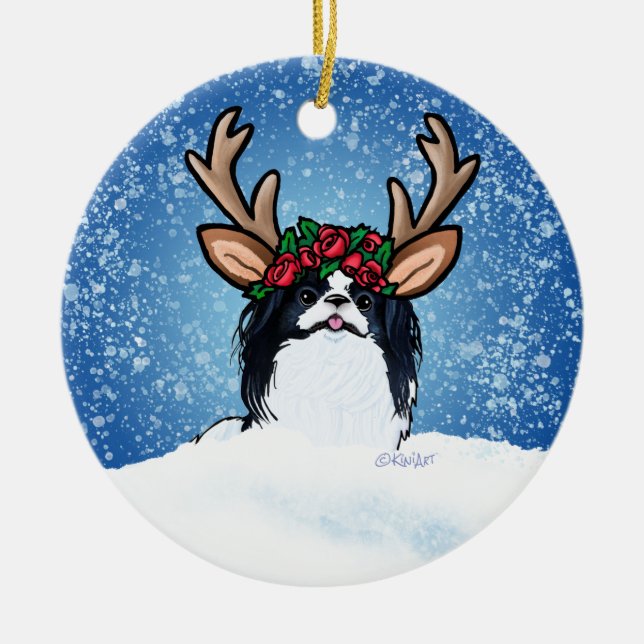 Ornamento Cerâmico de Natal para o Chin Reindeer J (Frente)