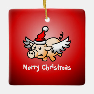 Ornamento Cerâmico de Porcos Voadores de Natal