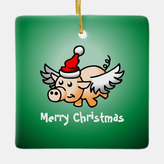 Ornamento Cerâmico de Porcos Voadores de Natal (Frente)