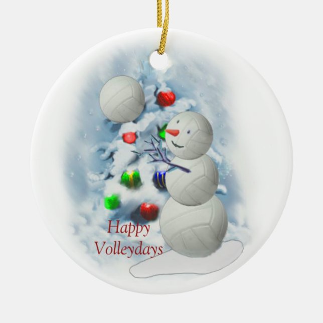 Ornamento Cerâmico de Voleibol Snowman (Frente)